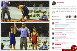 کشتی گیری بی دست و با زانوی مصنوعی/عکس