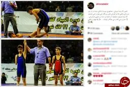 کشتی گیری بی دست و با زانوی مصنوعی/عکس
