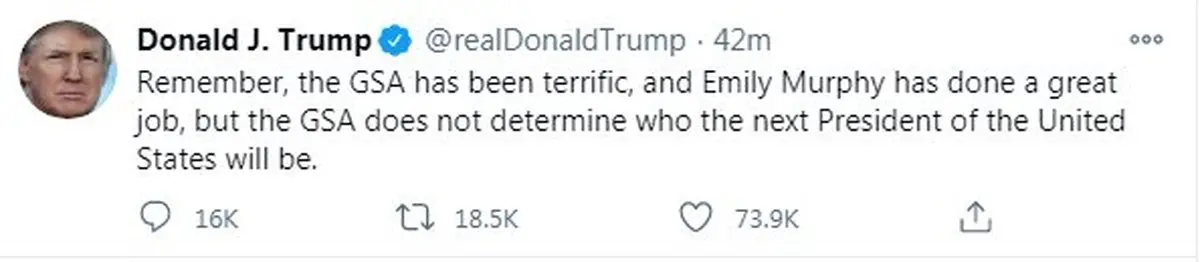 ترامپ فرایند انتقال قدرت به «جو بایدن» را تکذیب کرد