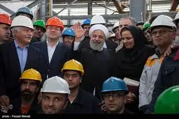 عکس/ حضور رئیس جمهور در کارخانه ذوب آهن بیستون کرمانشاه
