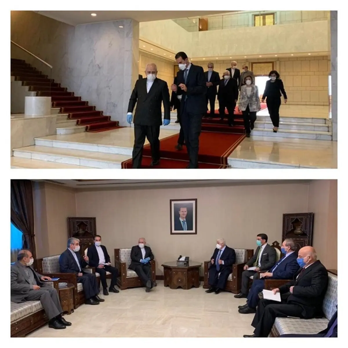 دیدار ظریف با بشار اسد با دستکش و ماسک + عکس