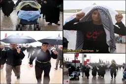 باران رحمت الهی بر سر زائران حسینی/عکس