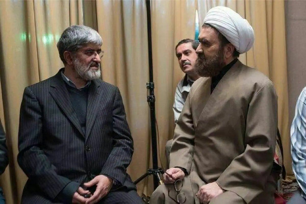 علی مطهری در کنار بازیگر نقش شهید مطهری/عکس