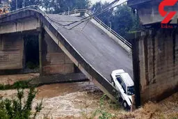 عکسی تلخ از پراید له شده در پل شکسته املش !