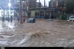 سیل در کردستان هنوز جاری است/ تصویری از خودرو ها که جلوی چشم نمایشگاه داران اتومبیل غرق شدند