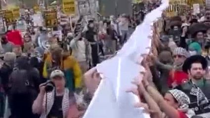 طومار عظیم نام شهدای فلسطینی در دستان اهالی واشنگتن