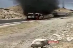 فیلم؛آتش گرفتن آمبولانس حامل بیمار در جاده