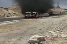 فیلم؛آتش گرفتن آمبولانس حامل بیمار در جاده