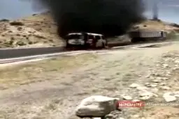 فیلم؛آتش گرفتن آمبولانس حامل بیمار در جاده