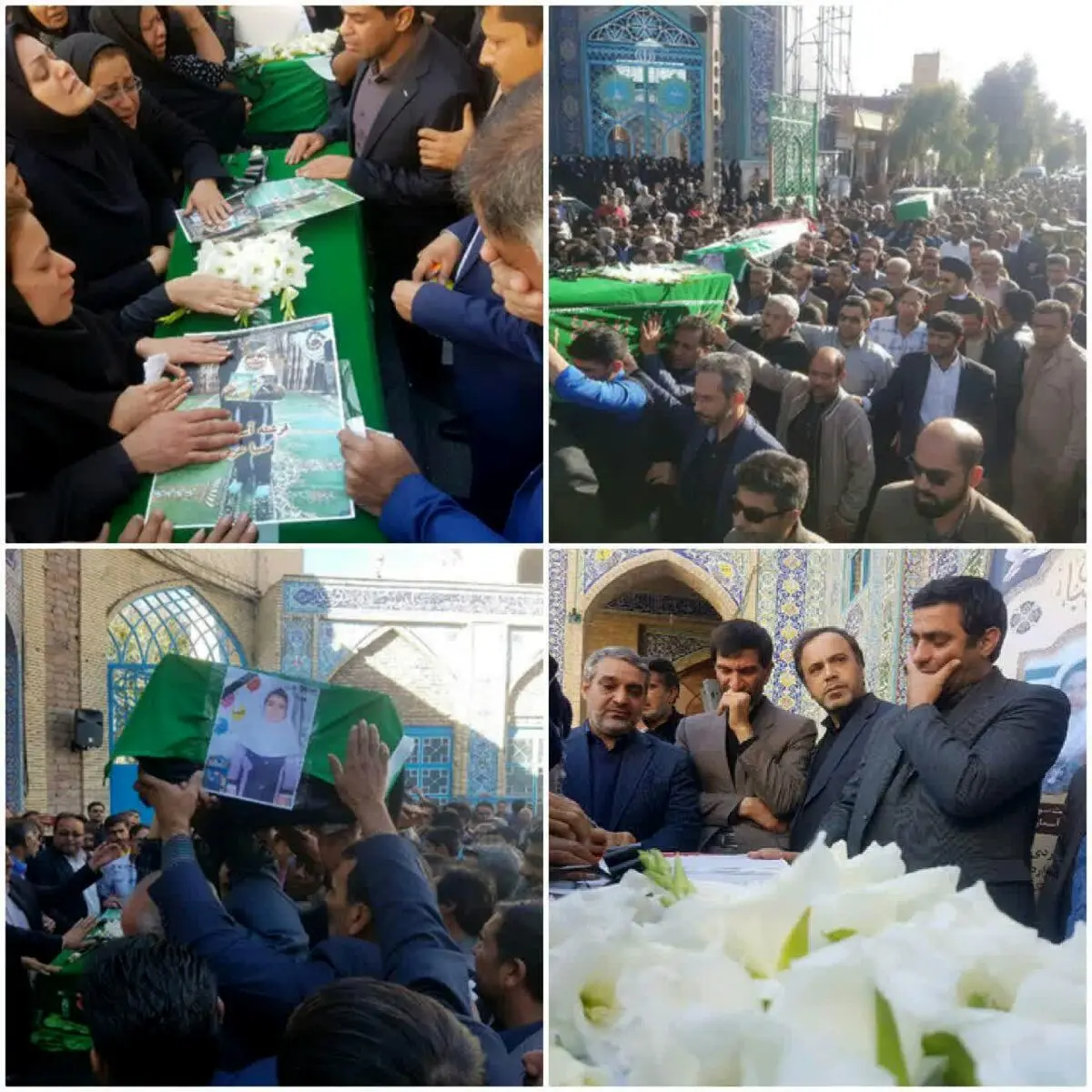 مراسم تشییع پیکر پاک ۳ دانش آموز جان‌باخته زاهدان / عکس