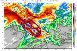 تصویر منتشر شده از نقشه بارندگی کشور در طول ۷۲ ساعت آینده