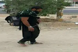 ظاهر متفاوت و عجیب یک زائر در پیاده‌روی اربعین /عکس