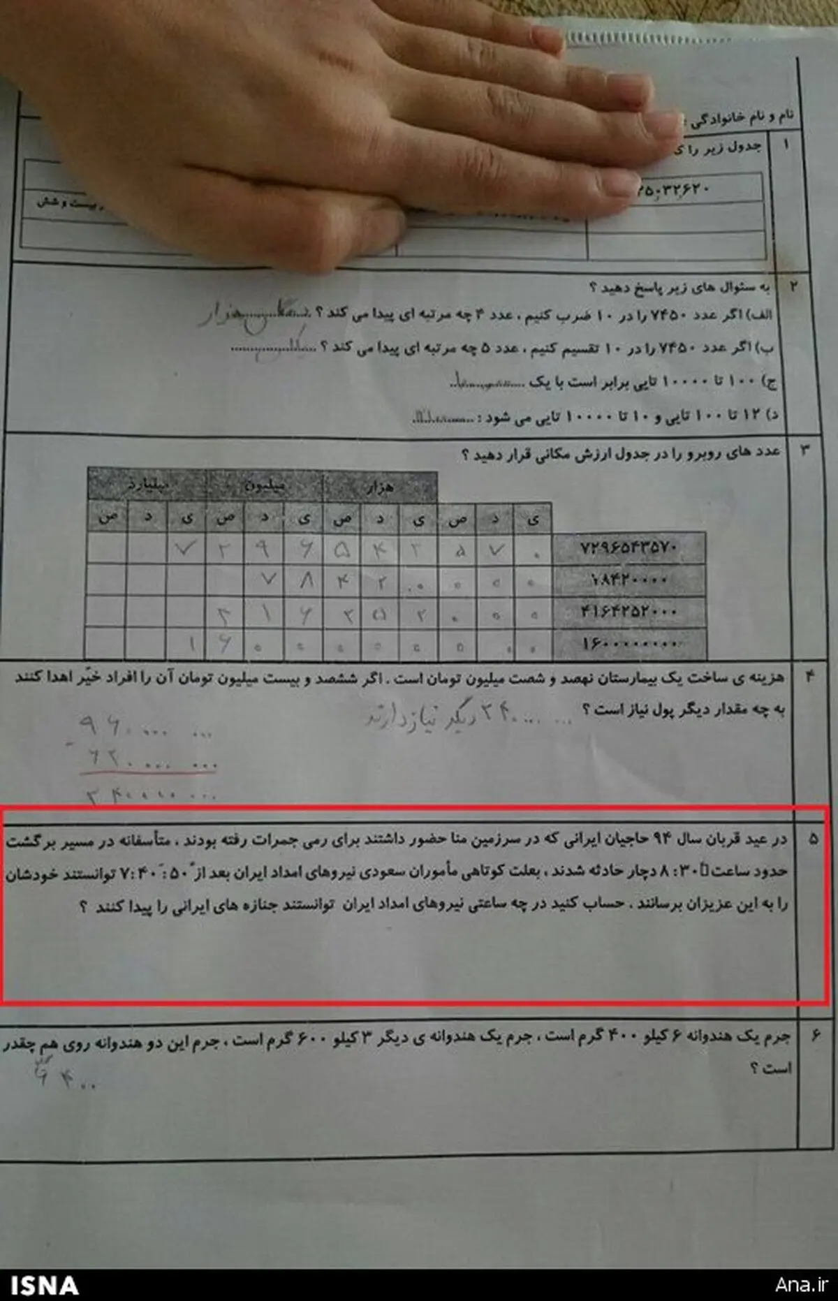 فاجعه منا در امتحان ریاضی/عکس