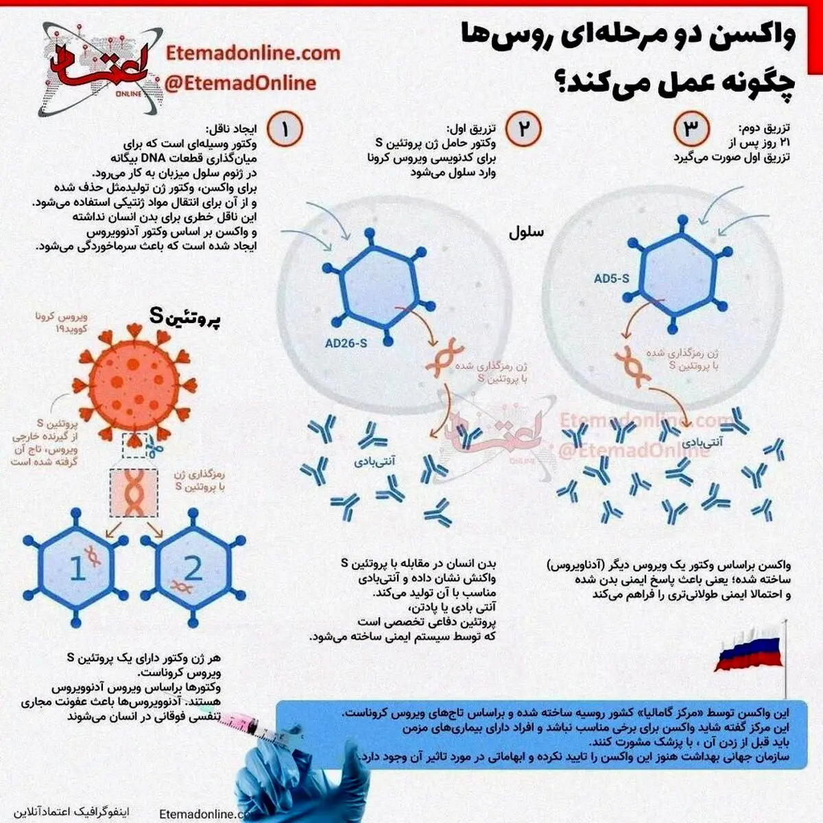 واکسن دو مرحله‌ای روس‌ها چگونه عمل می‌کند؟ + اینفوگرافی