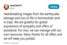 ظریف: توانایی مدیریت بحران زلزله را با منابع داخلی داریم