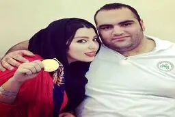 بهداد سلیمی پس از قهرمانی آسیا، در کنار مدال طلا و همسرش