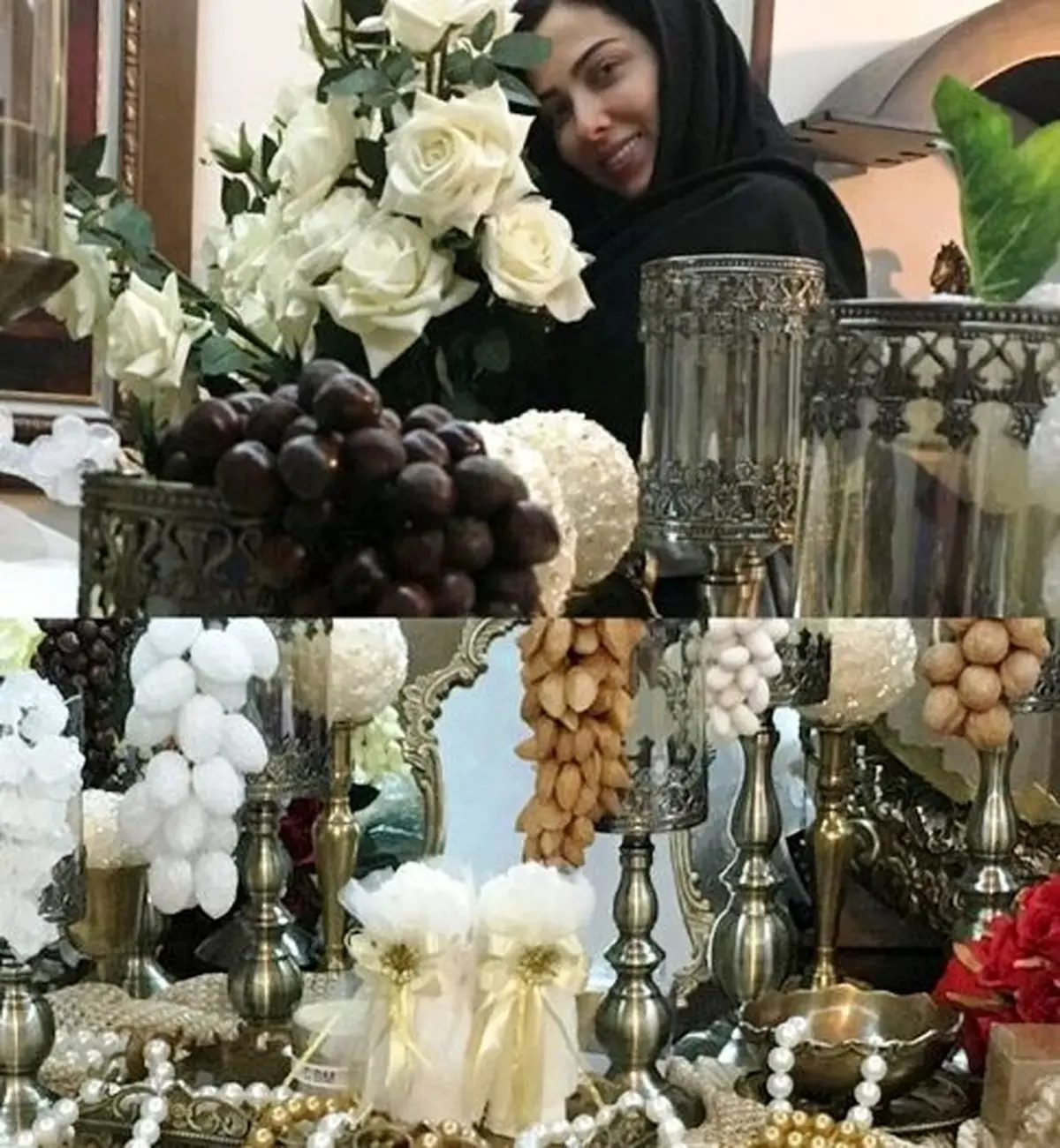 عکس لیلا اوتادی درحال چیدن سفره عقد خواهرش