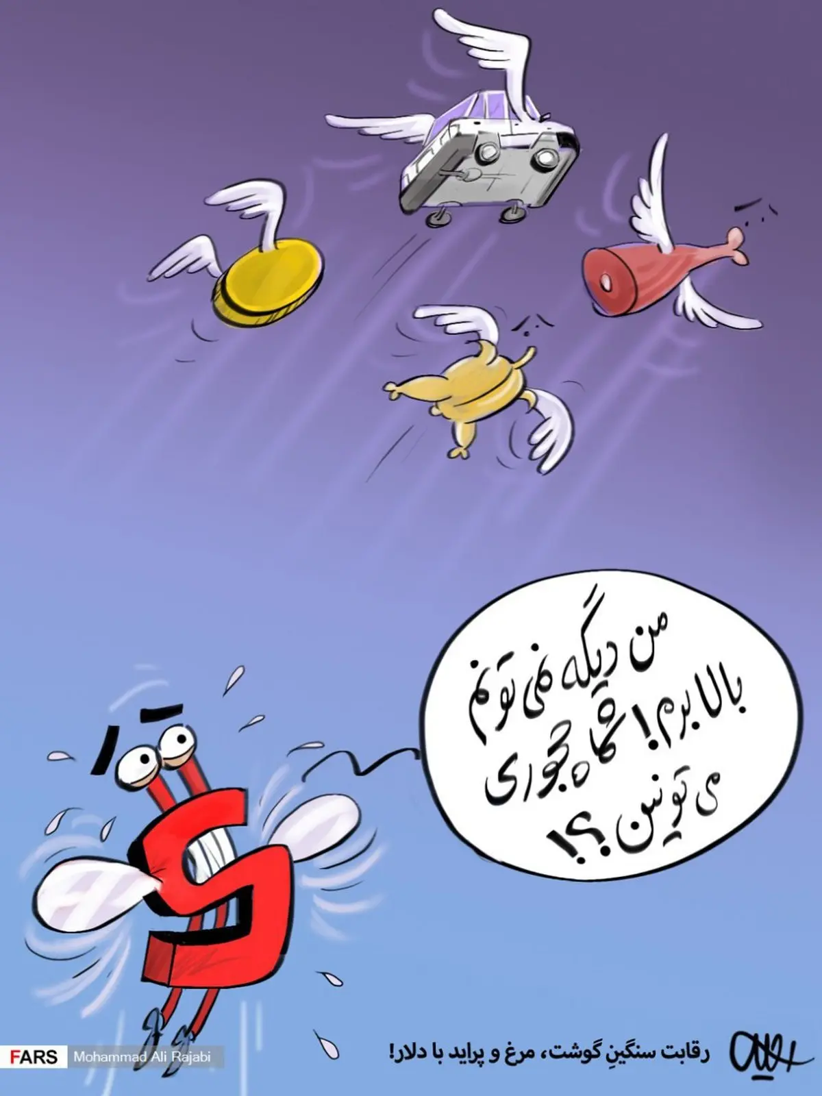 رقابت سنگین گوشت، مرغ و پراید با دلار!/کاریکاتور