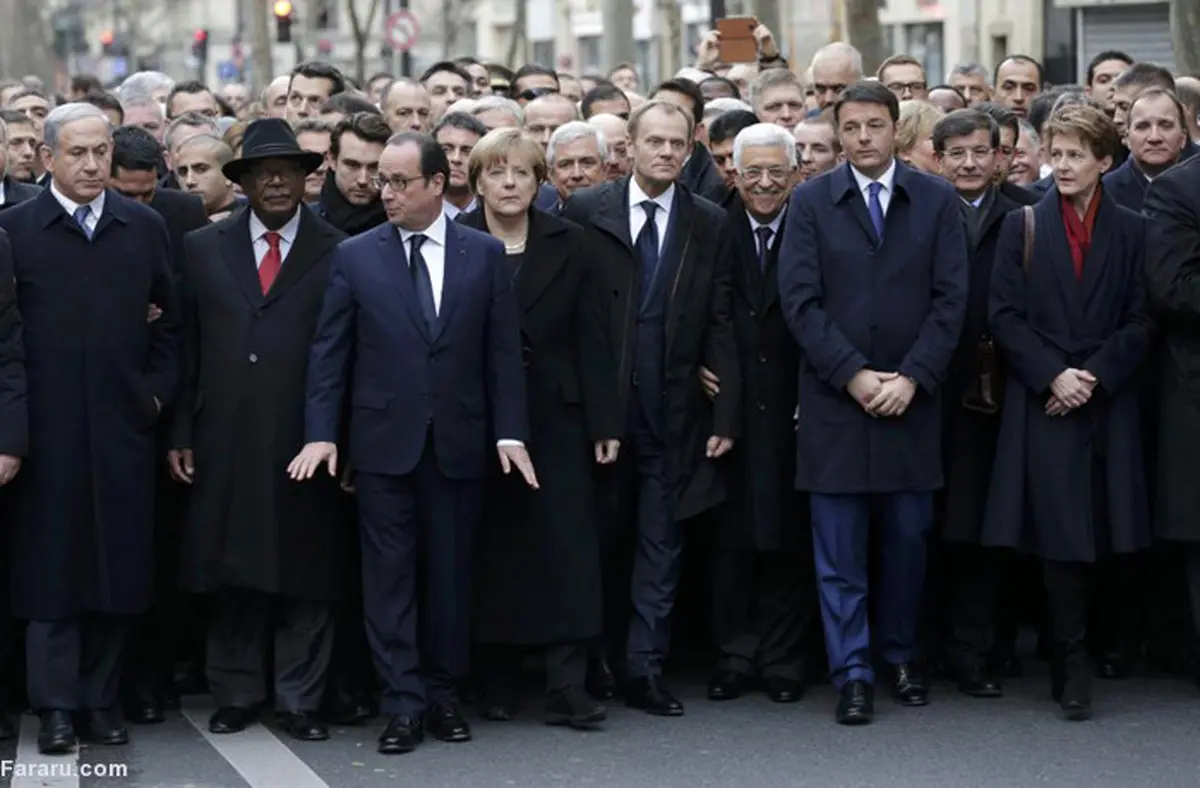 نتانیاهو و محمود عباس در راهپیمایی اتحاد  پاریس/ عکس