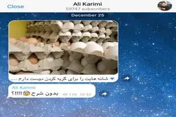 واكنش تلگرامى على كريمى به گرانى تخم مرغ!/عکس