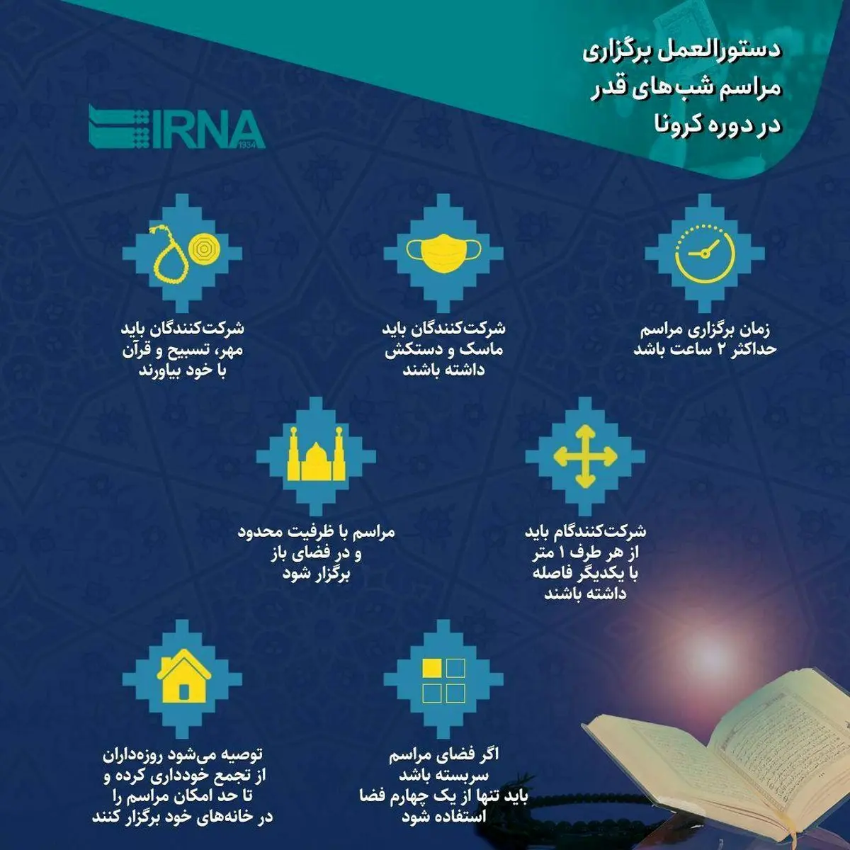 دستورالعمل برگزاری مراسم شب‌های قدر در دوره کرونا + اینفوگرافی