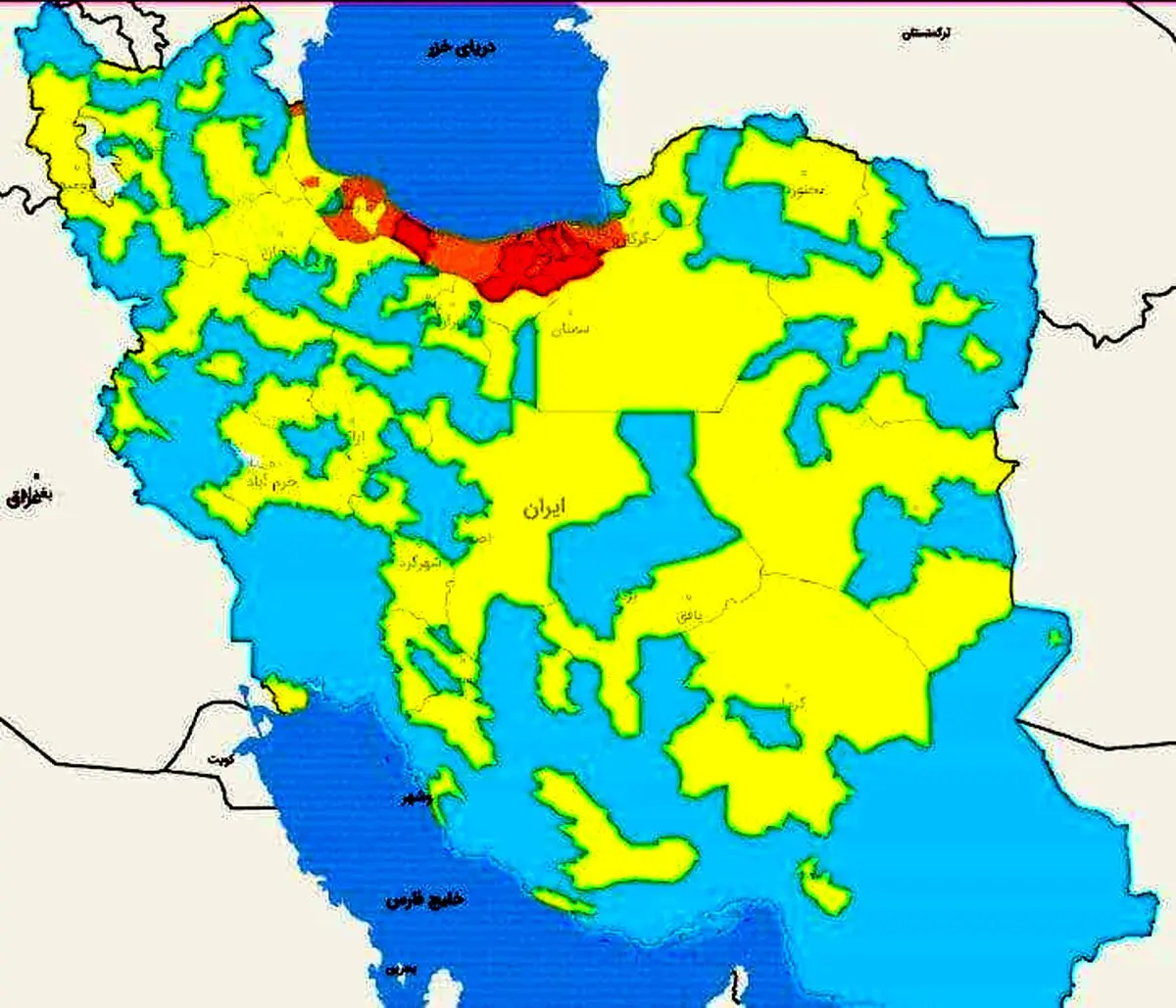 تازه‌ترین ‌رنگ‌بندی کرونا در استان‌های ایران + عکس