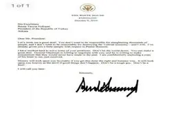 عکس / نامه عجیب ترامپ به اردوغان: احمق نباش!