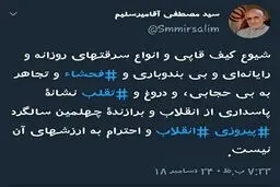 انتقاد میرسلیم از کیف قاپی، فحشا و بی حجابی + متن