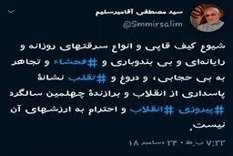انتقاد میرسلیم از کیف قاپی، فحشا و بی حجابی + متن