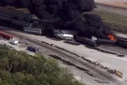 تصاویر انفجار در قطار حامل مواد شیمیایی خطرناک در آمریکا