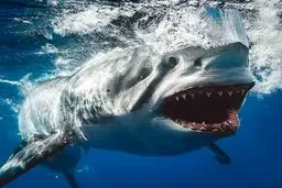 تصویری هولناک از کوسه سفید با آرواره های باز شده