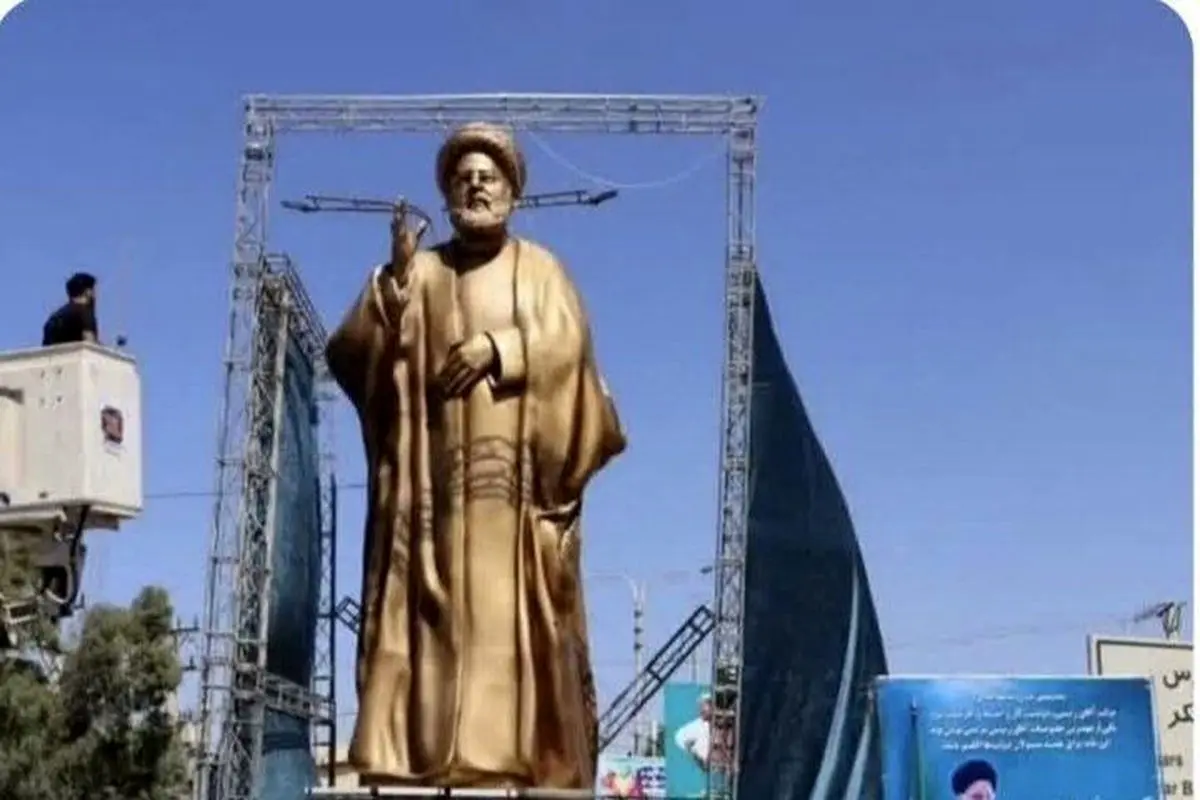 مجسمه رئیسی هم گرفتار طوفان شد و سقوط کرد + عکس