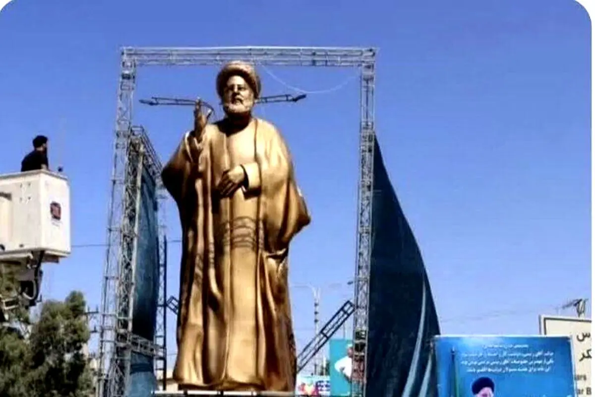مجسمه رئیسی هم گرفتار طوفان شد و سقوط کرد + عکس