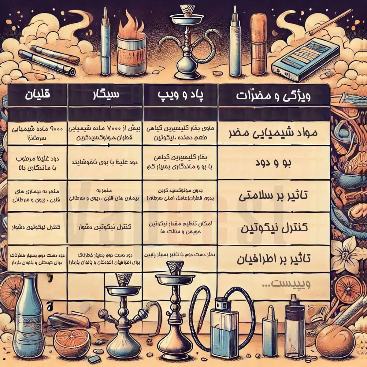 ویپ یا قلیان؟ بررسی 6 فایده و مضرات هر دو روش