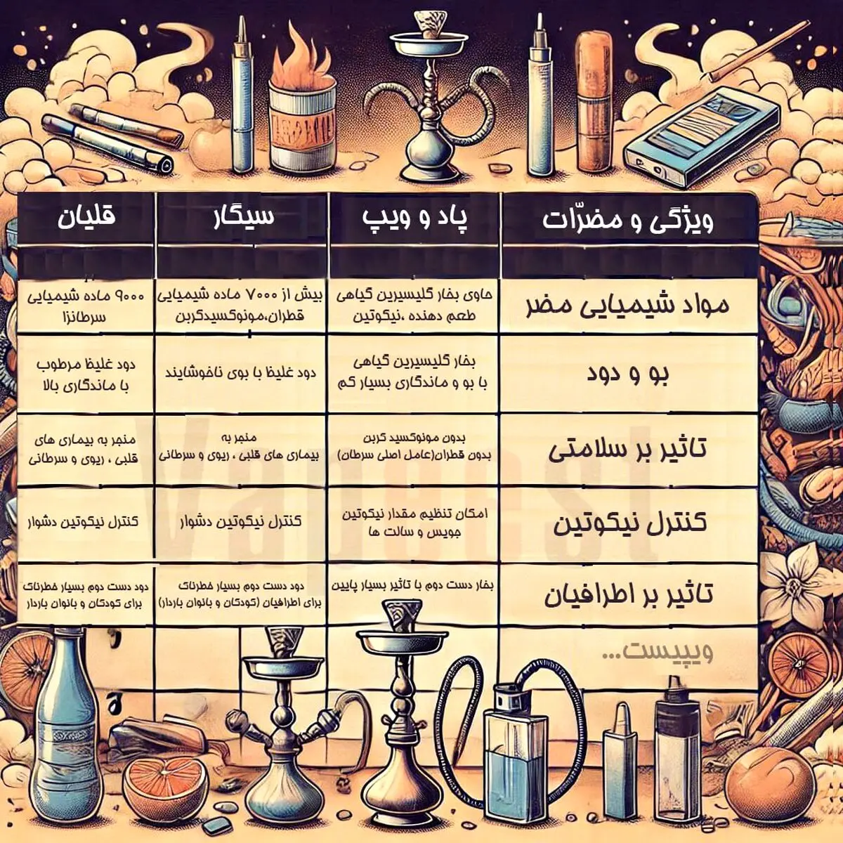 ویپ یا قلیان؟ بررسی 6 فایده و مضرات هر دو روش