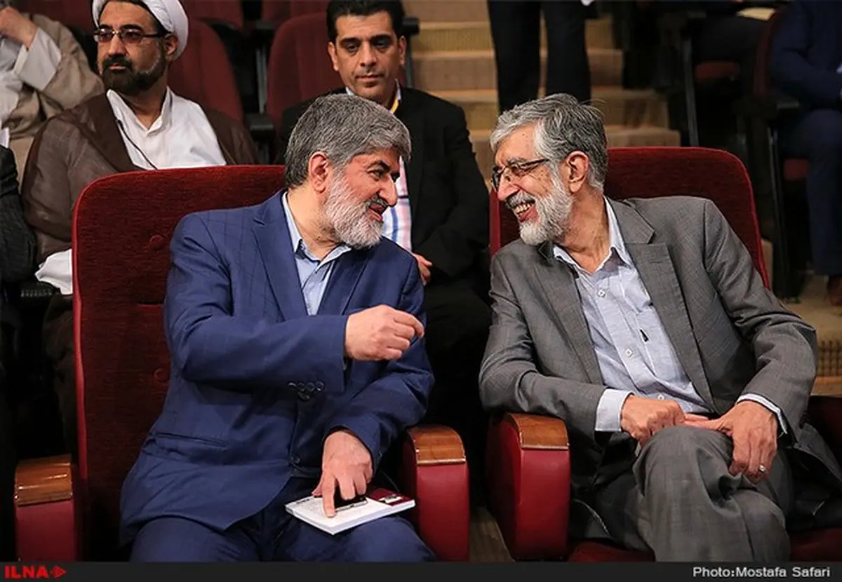 خوش و بش حداد عادل و علی مطهری در روز معلم/عکس