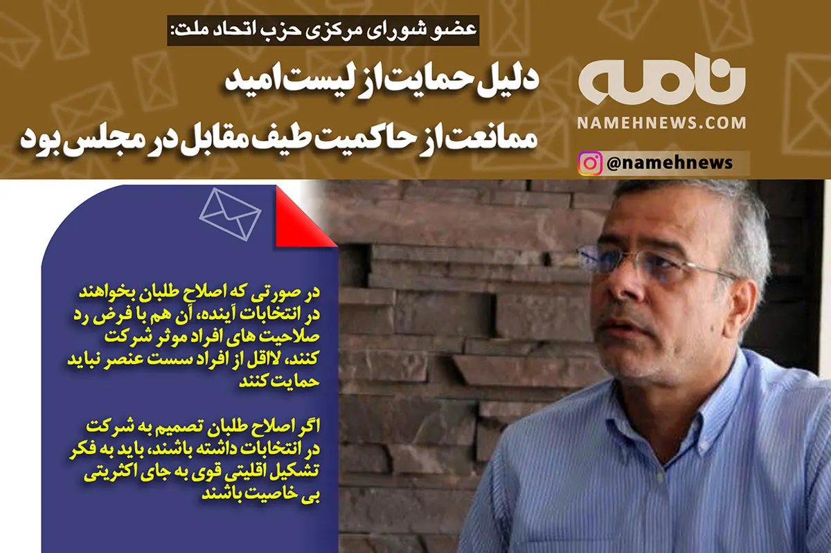 فتوتیتر/ کیانوش راد: دلیل حمایت از لیست امید، عدم حاکمیت طیف مقابل بود