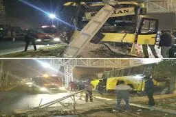 برخورد اتوبوس با تیر چراغ‌برق در گرگان/تصاویر