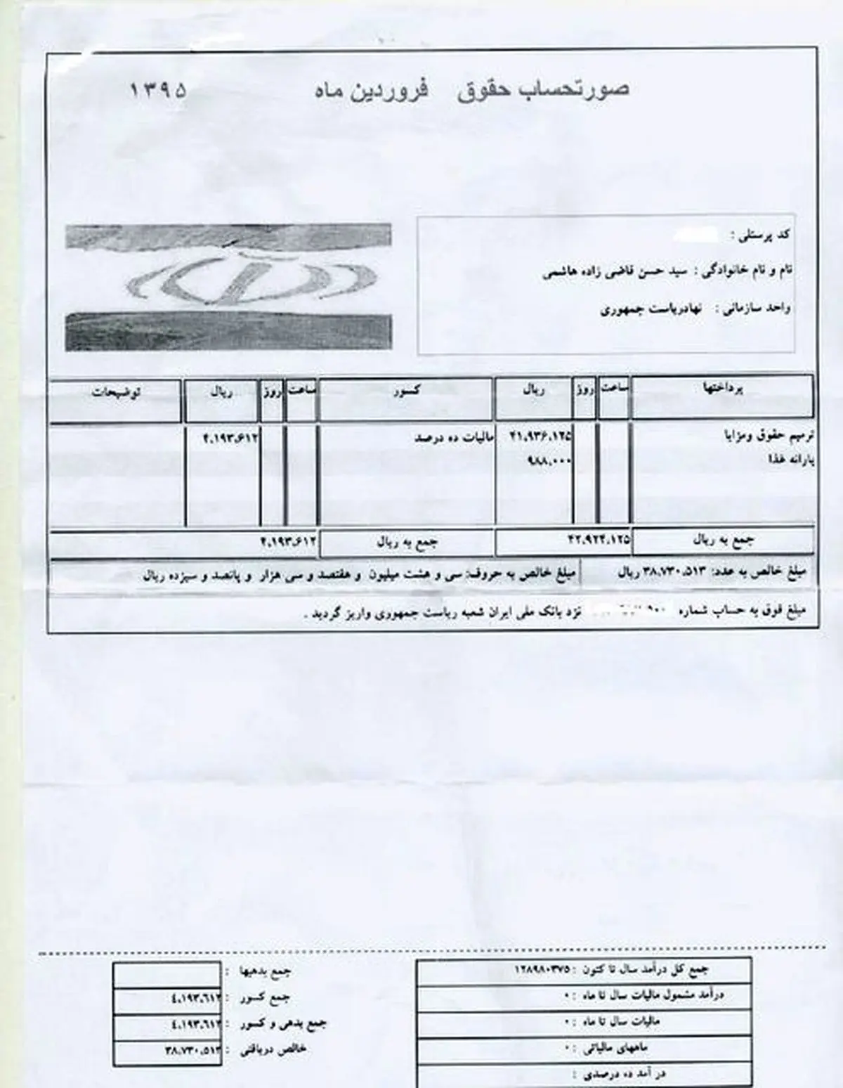 دو فیش حقوقی وزیر بهداشت/ عکس
