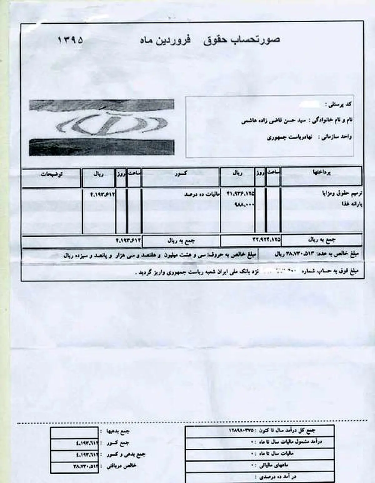 دو فیش حقوقی وزیر بهداشت/ عکس