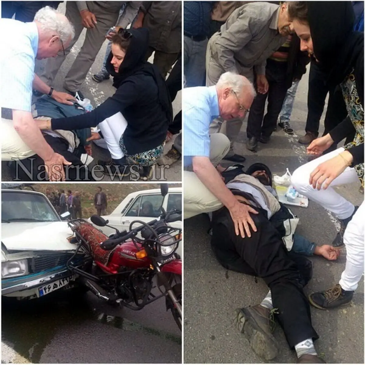 مداوای مصدوم حادثه ی رانندگی محور تبریز-اهر توسط توریست های هلندی + عکس