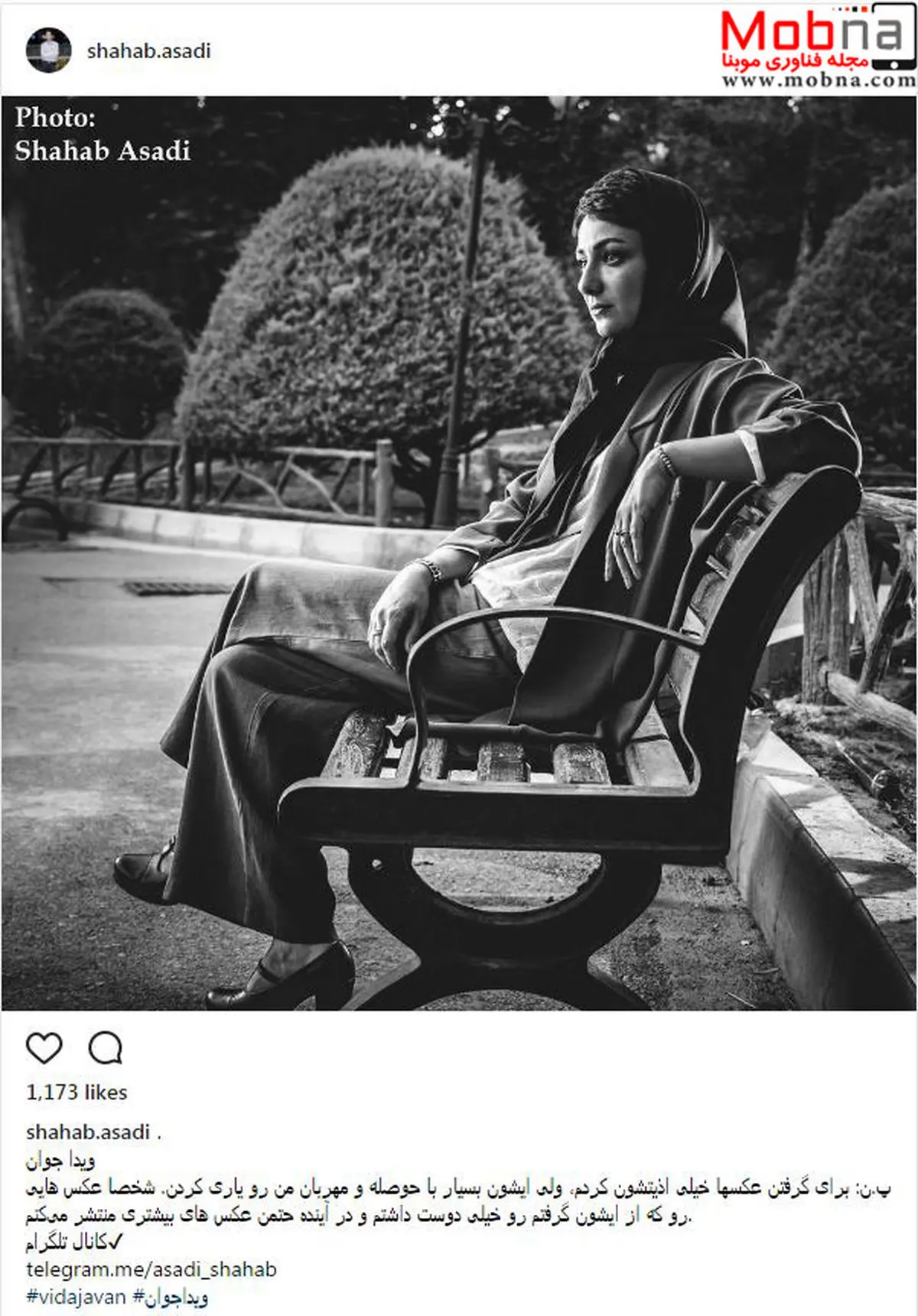 عکس هنری ویدا جوان با پوشش متفاوت در پارک