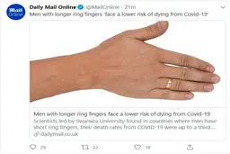 انگشت حلقه‌ بلندتر؛ خطر مرگ کمتر ناشی از کروناویروس + توئیتر