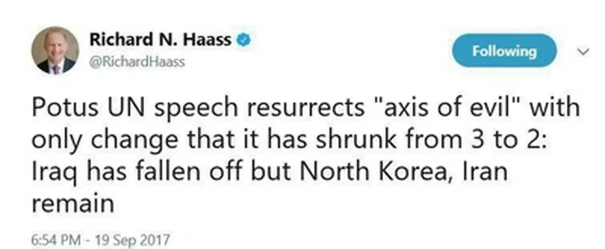 واکنش ریچارد هاس به سخنرانی ترامپ در سازمان ملل