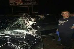 ماشین مهرداد میناوند پس از تصادف شدید در جاده شمال/ عکس