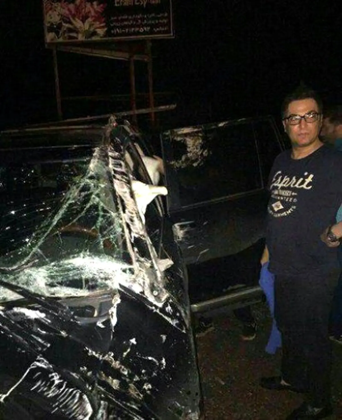 ماشین مهرداد میناوند پس از تصادف شدید در جاده شمال/ عکس