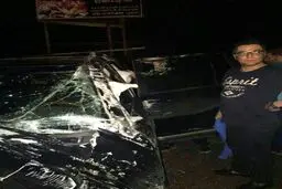 ماشین مهرداد میناوند پس از تصادف شدید در جاده شمال/ عکس