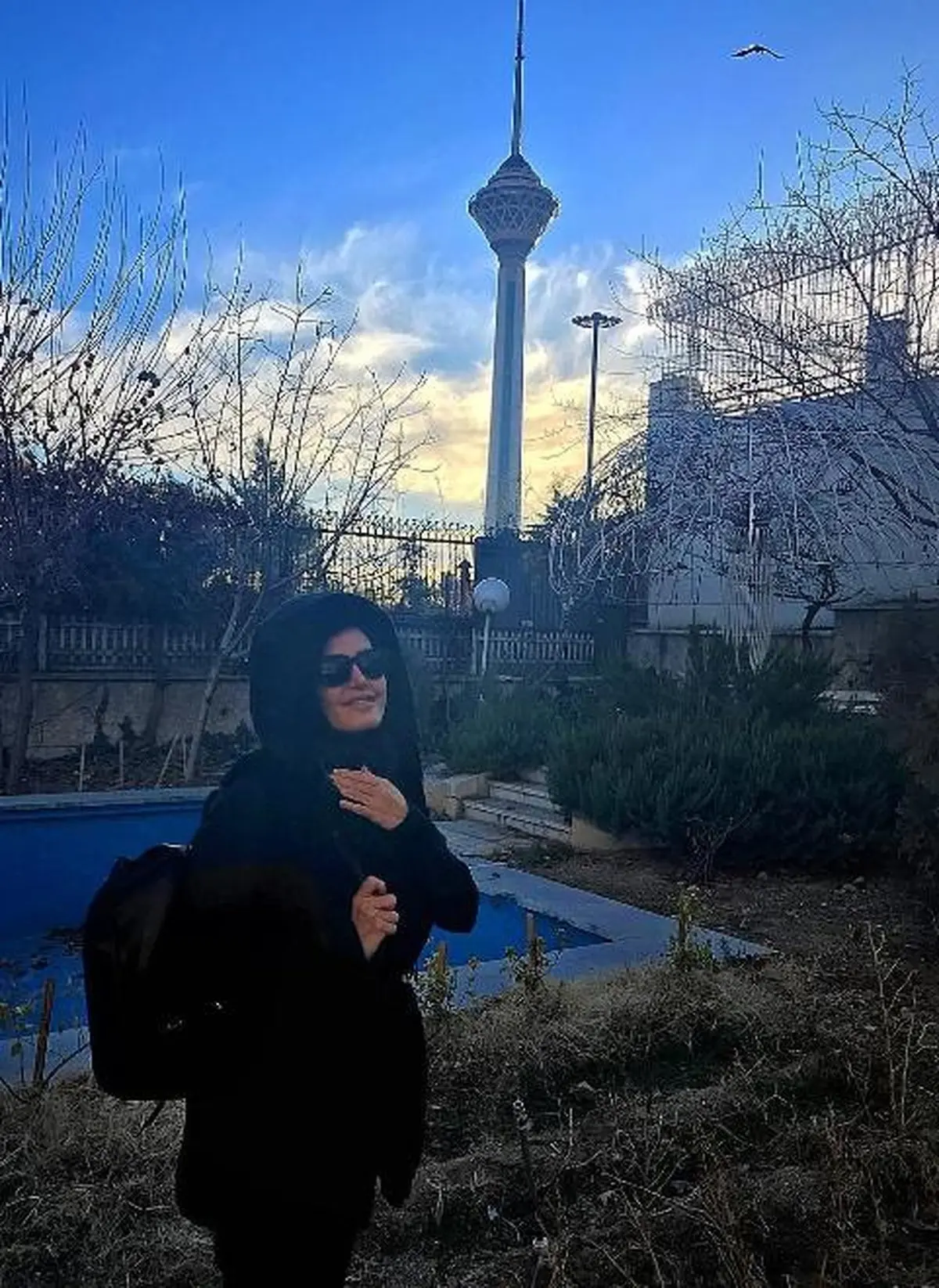 عکس زیبای الناز شاکردوست با منظره ای از برج میلاد