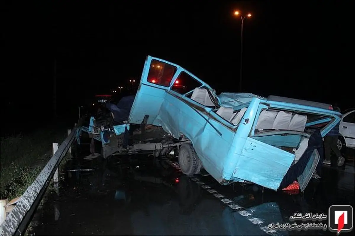 ۲ کشته و ۹ مجروح در تصادف وحشتناک مینی‌بوس با کامیون، تیبا و پراید/تصاویر