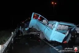 ۲ کشته و ۹ مجروح در تصادف وحشتناک مینی‌بوس با کامیون، تیبا و پراید/تصاویر